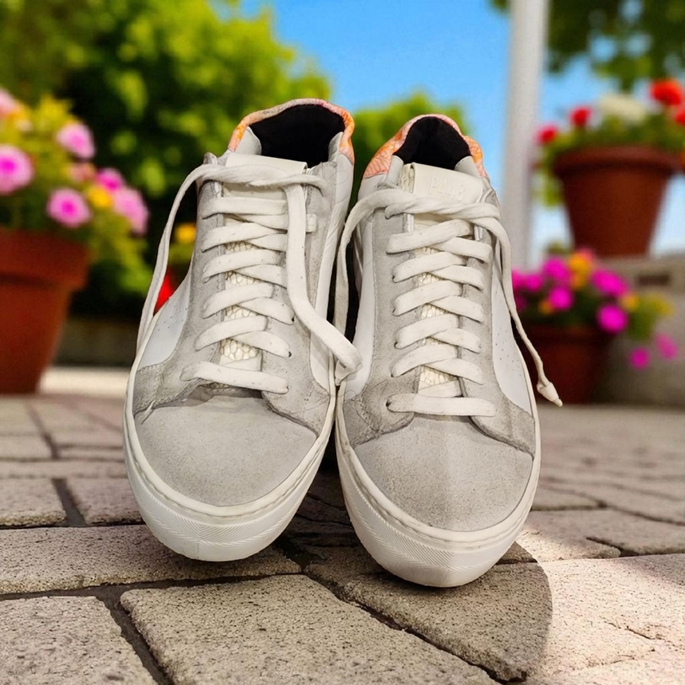 P448 Thea White Snakeprint Leather Platform Sneaker Italy Women's 37 EU 6.5-7 US